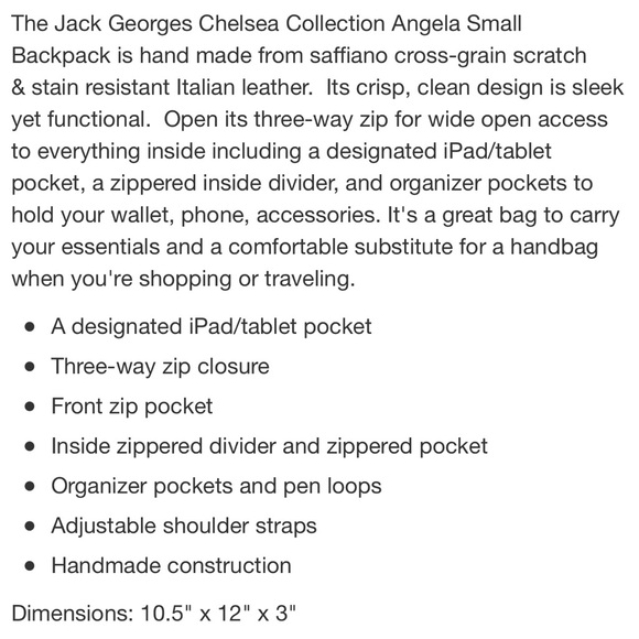 JACK GEORGES | Chelsea Collection Angela backpack crossgrain Saffiano leather - Picture 4 of 15